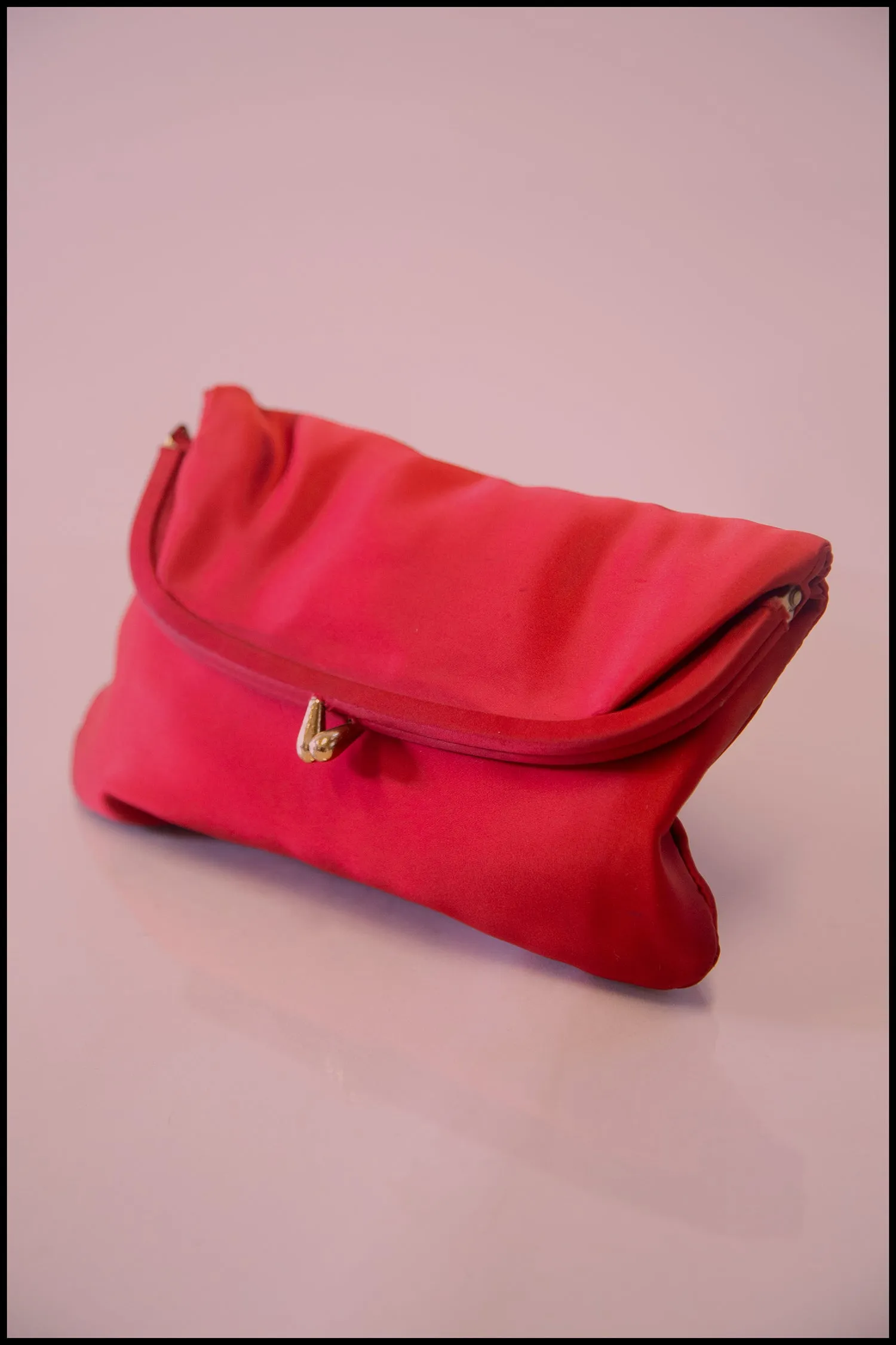Vintage 1950s Red Satin Clutch Bag